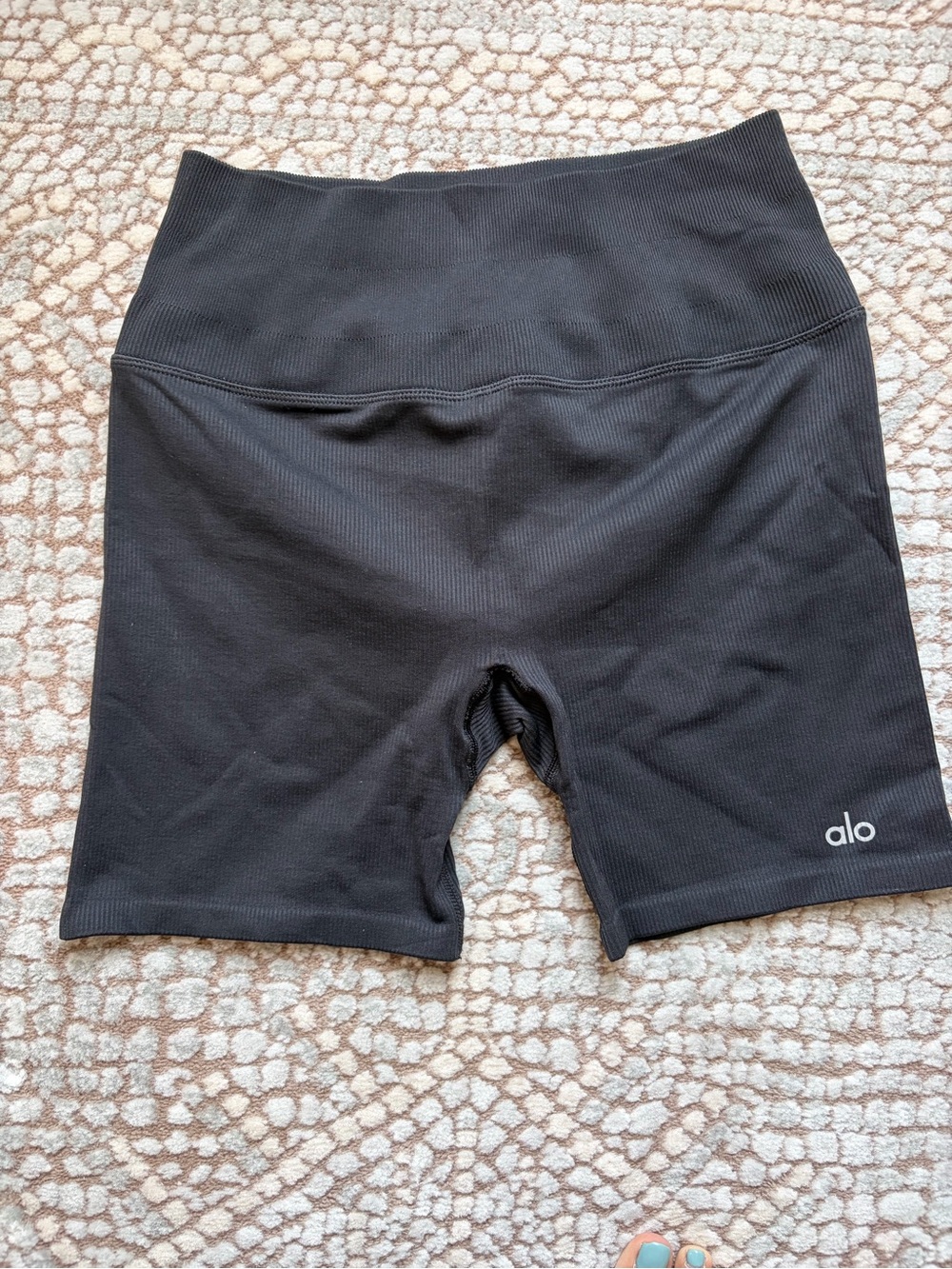 ALO Yoga Black Ribbed High-Waist Bike Shorts